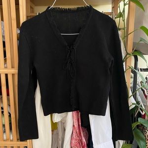 Merino wool blend tie front cardigan